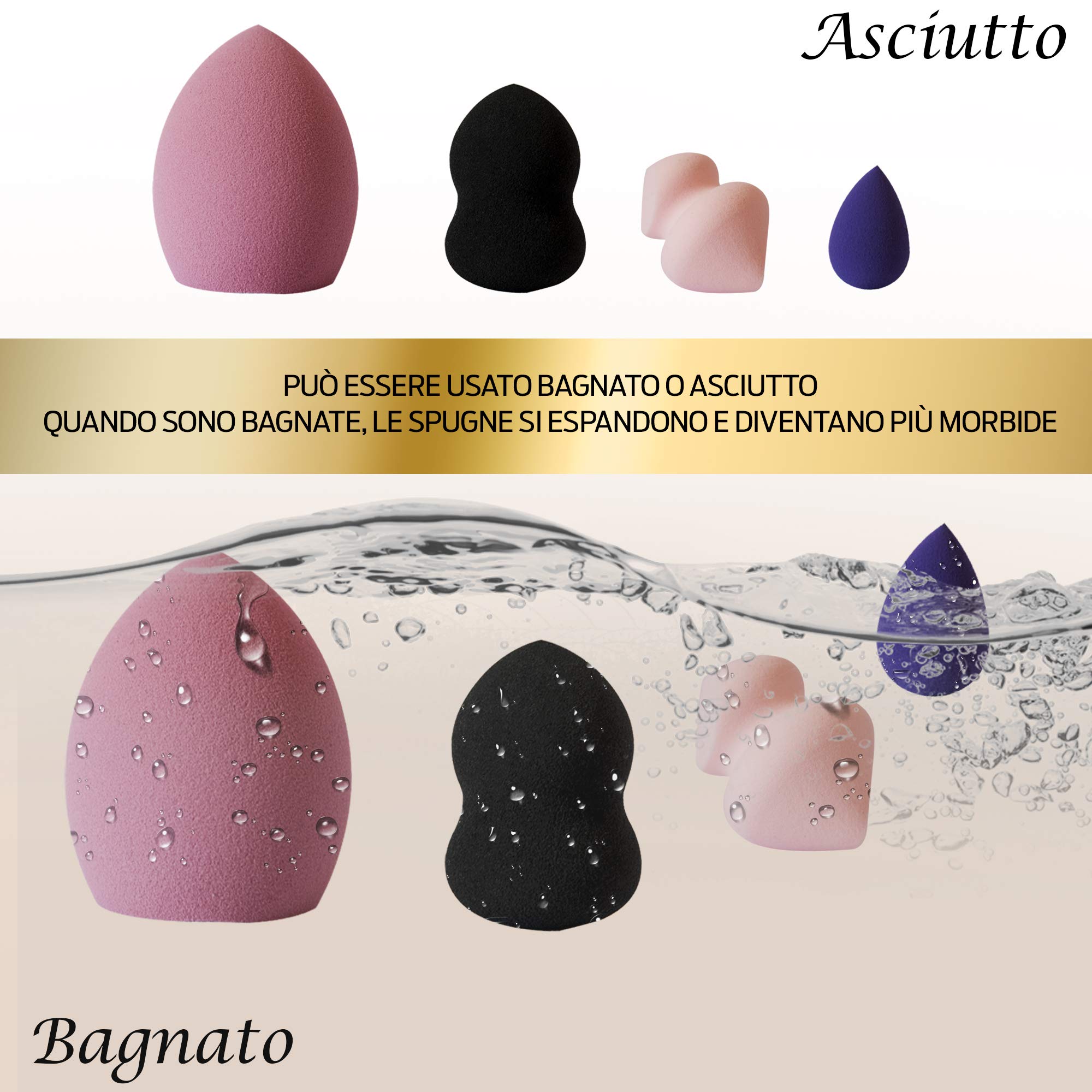 MIRROR Set spugne trucco con 6 diverse spugnette make up per fondotinta, creme, correttore e ogni tipo di trucco che necessita di stesura con blender beauty