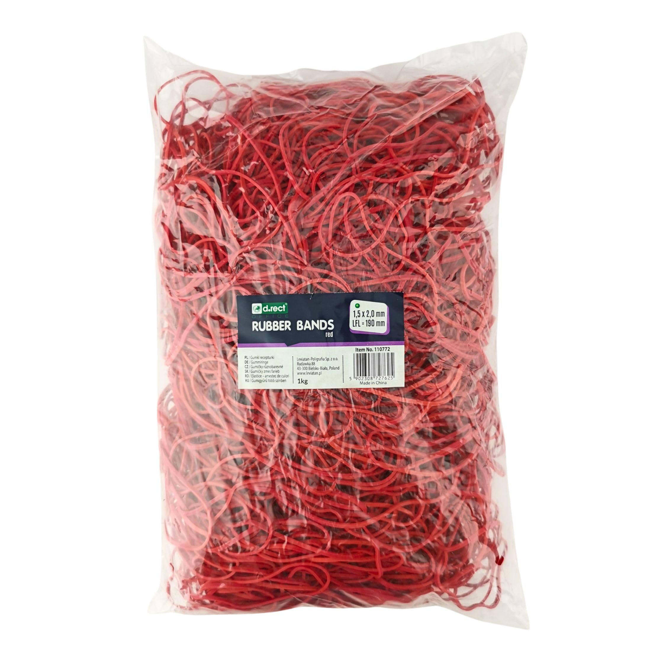 D.RECT - Rubber Bands | 1 kg Bag | 120 mm Diameter Wide 2 mm Rubber Ring Bands for Household, Work, Office Reusable Durable Durable Stable Red