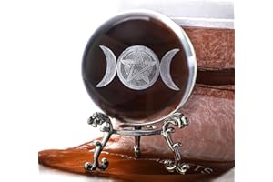 H&D HYALINE & DORA 2.3in Clear Crystal Ball with Stand Triple Goddess with Pentagram Glass Paperweight, Lensball Photography, Gazing Divination Feng Shui Fortune Telling Ball