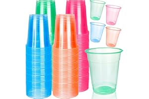 Faytark 160 Pcs Plastic Neon Cups Blacklight Glowing Plastic Cups 12 oz Disposable Colorful Cup for Home Carnivals Birthday W