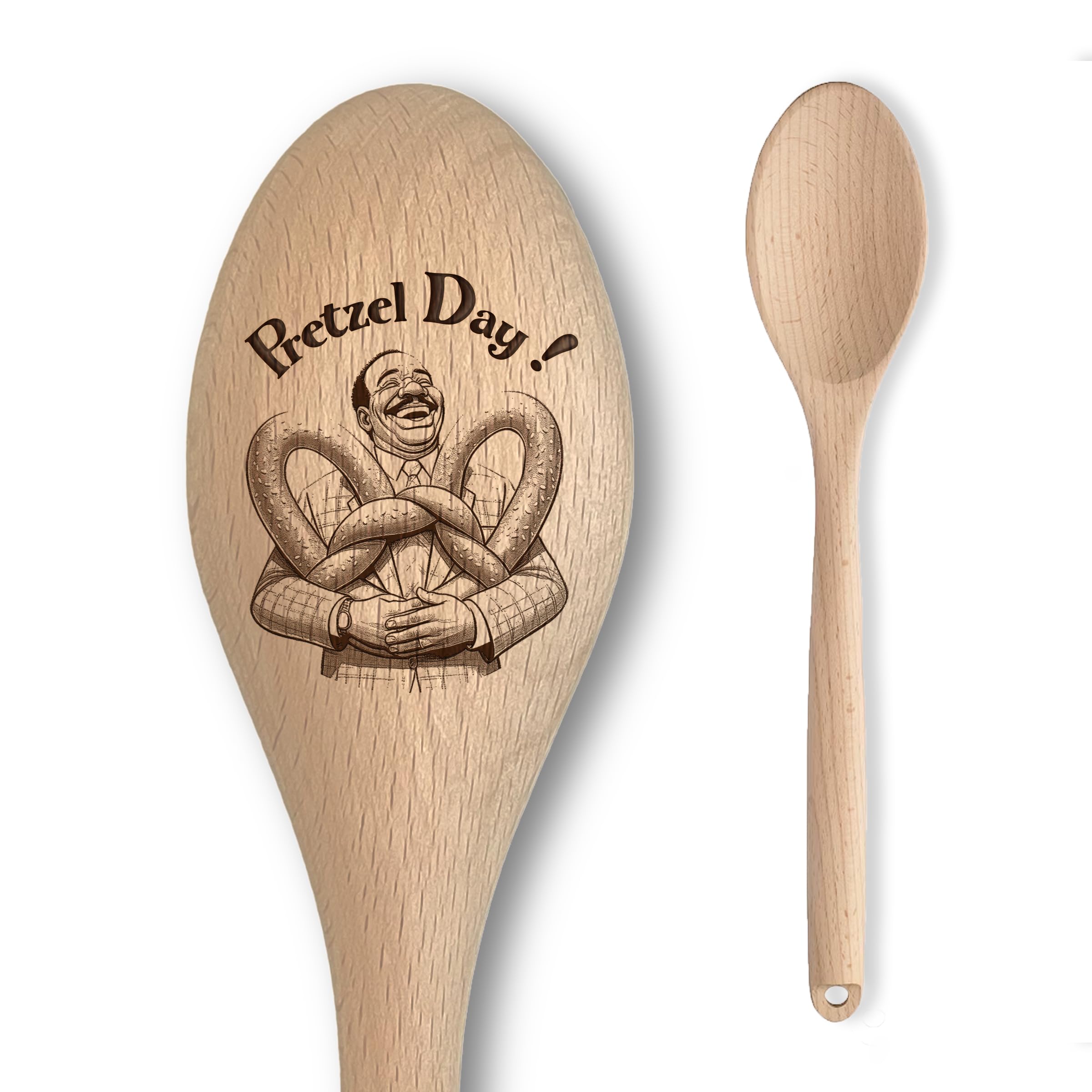 The US Office Stanley Hudson Inspired Wooden Spoon – Pretzel Day Inscription – Funny Cooking Baking Gift for Men & Women - Unofficial Fan Item (Pretzel Day)