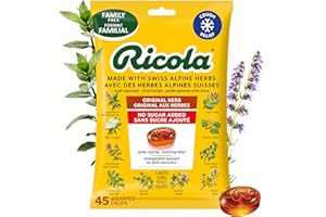 Ricola No Sugar Added Original Herb Cough Drops, 45 Count, Cough Suppressant & Throat Relieving Drops with Naturally Sourced 