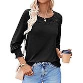 Am Direct Women's Long Sleeve Tunic Tops Smocked Crewneck Shirts 2026 Casual Loose Fit Blouses