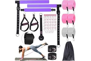 Bbtops Pilates Bar Kit with Resistance Bands,Pilates Flexbands Kit Exercise Fitness Equipment for Women & Men Home Gym Yoga Pilates,Multifunctional Pilates Bar Full Body Workout Equipment Purple