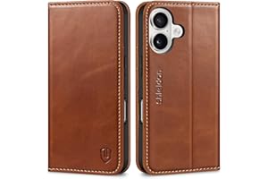 SHIELDON Genuine Leather Case Wallet for iPhone 17 6.3-inch 5G 2025 | Foldable, Magnetic Closure, Kickstand, RFID Blocking Credit Card Holder, Shock-Absorbent Phone Cover - Retro Brown