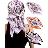 Secroma 3Pcs Satin Hair Scarves Silk Bandana Scarf Headscarf Silk Feeling Scarf for Women