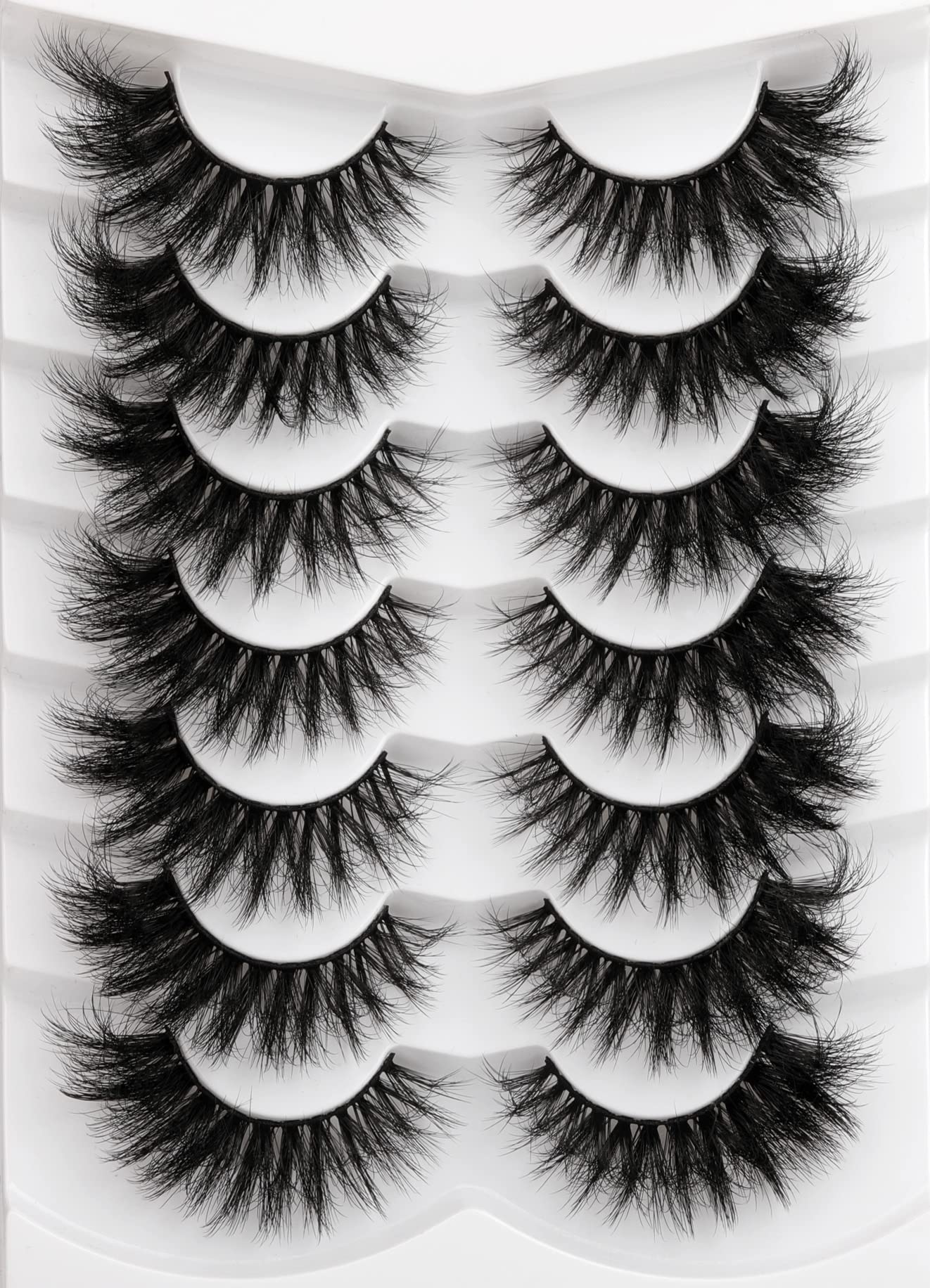 Photo 1 of Mink Lashes 20mm 8D False Eyelashes Thick Volume Dramatic Cat Eye Lashes 7 Pairs Long Strip Wispy Lashes Pack