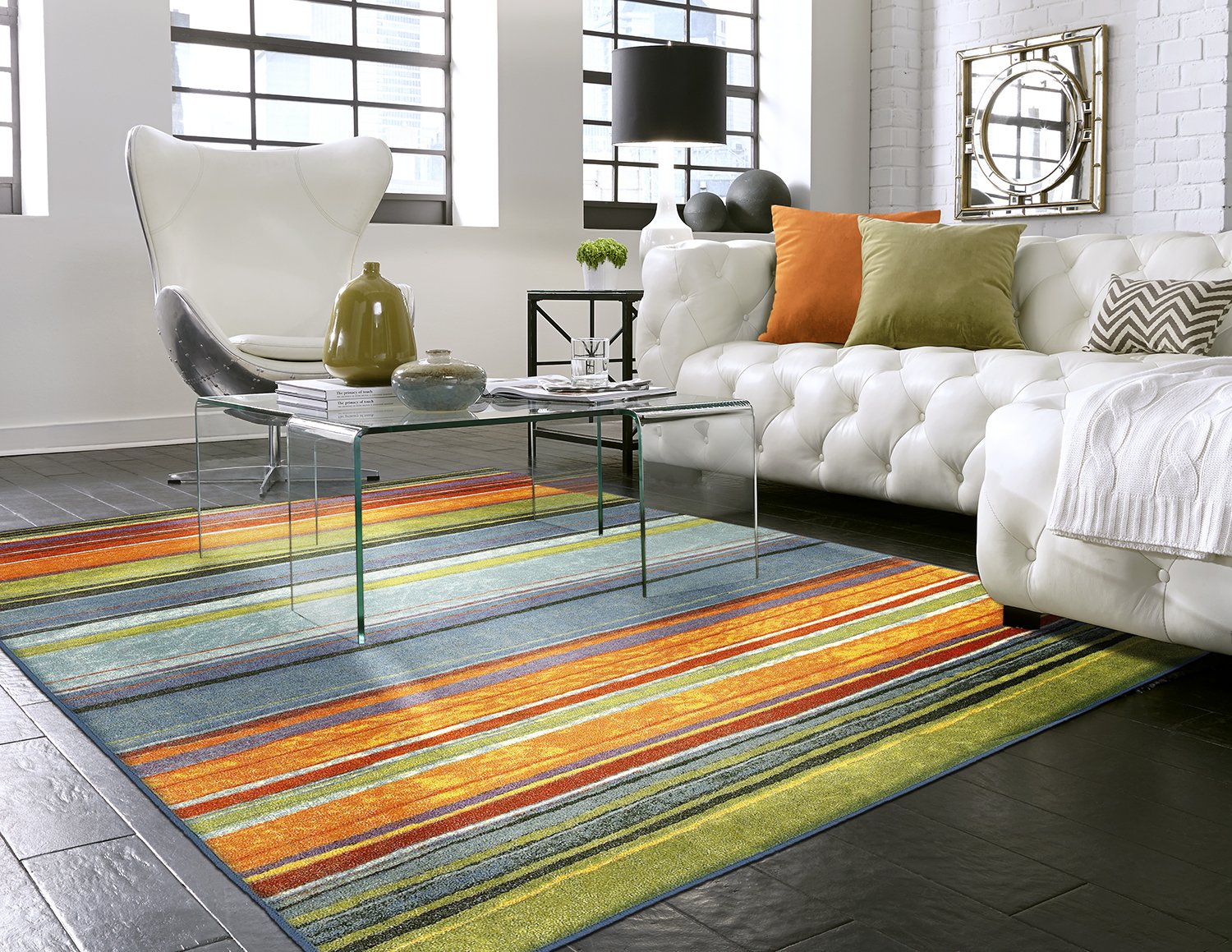 Mohawk Home New Wave Striped Printed Area Rug, 10'x10', Rainbow Pricepulse