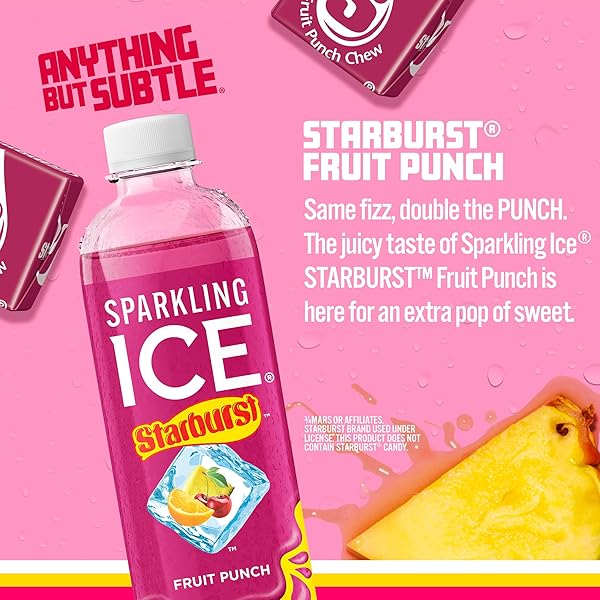 SPARKLING ICE STARBURST FRUIT PUNCH, ZERO SUGAR FLAVORED SPARKLING WATER, WITH VITAMINS AND ANTIOXIDANTS, LOW CALORIE BEVERAGE, 17 FL OZ BOTTLES (PACK OF 12)