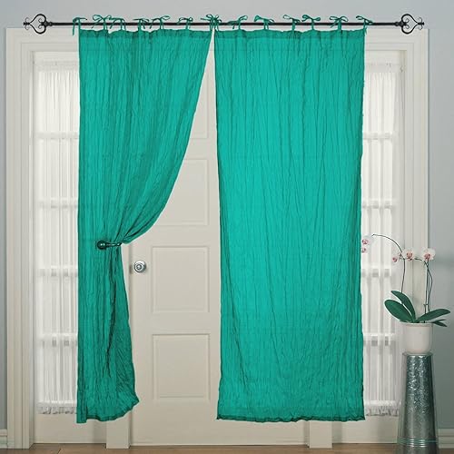 Amazon Com Tie Top Cotton Plain Solid Turquoise Curtain For