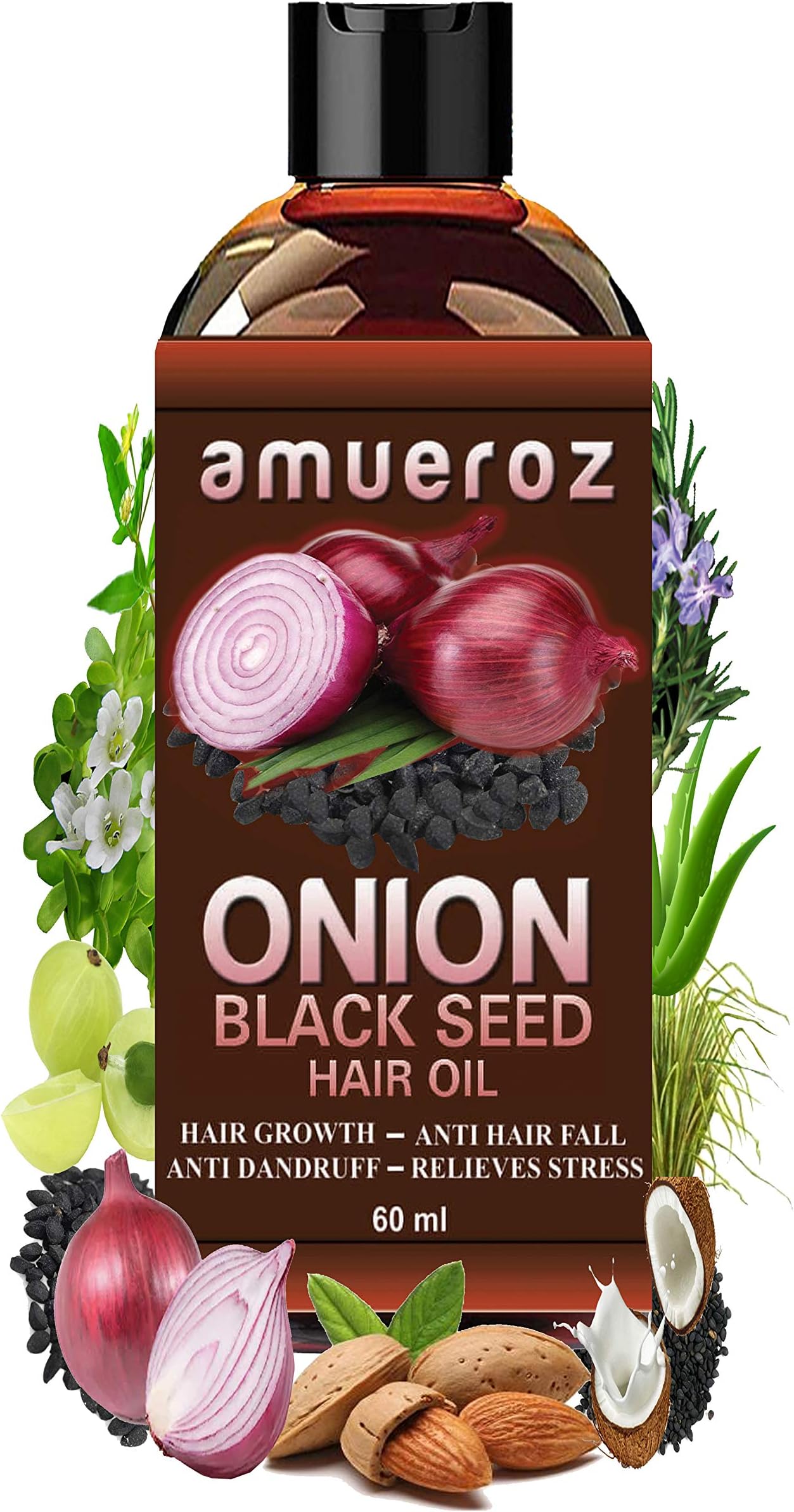 Amueroz Onion Black Seed Hair Oil for Hair Growth, Anti Hair Loss & Anti Dandruff - 60 ml