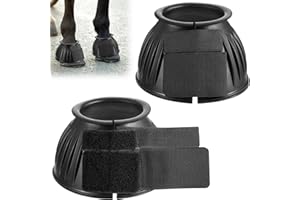 JIEYAO 1 Pair Black Horse Bell Boots Protect, Double Lock Horse Care Boots, Rubber Horse Boot No-Rub Bell Boots for Horses Quick Wrap Hook & Loop for Shield Turnout Against Hoof Impact Trauma