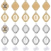 PH PandaHall 100pcs Blank Bezel Pendant Trays Base Wedding Bouquet Charms Cabochon Settings with 100pcs Glass Cabochons Memorial Photo Pendant for Bridal Graduation