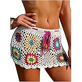 MakeMeChic Women's Crochet Skirts Tie Front Summer Beach Cover Up Floral Mini Skirt