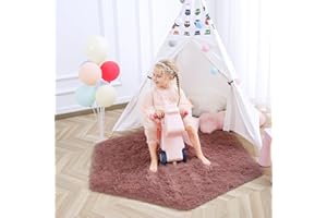 junovo Ultra Soft Rug for Nursery Children Room Baby Room Home Decor Dormitory Hexagon Carpet for Playhouse Princess Tent Kids Play Castle, Diameter 4.6 ft, Blush