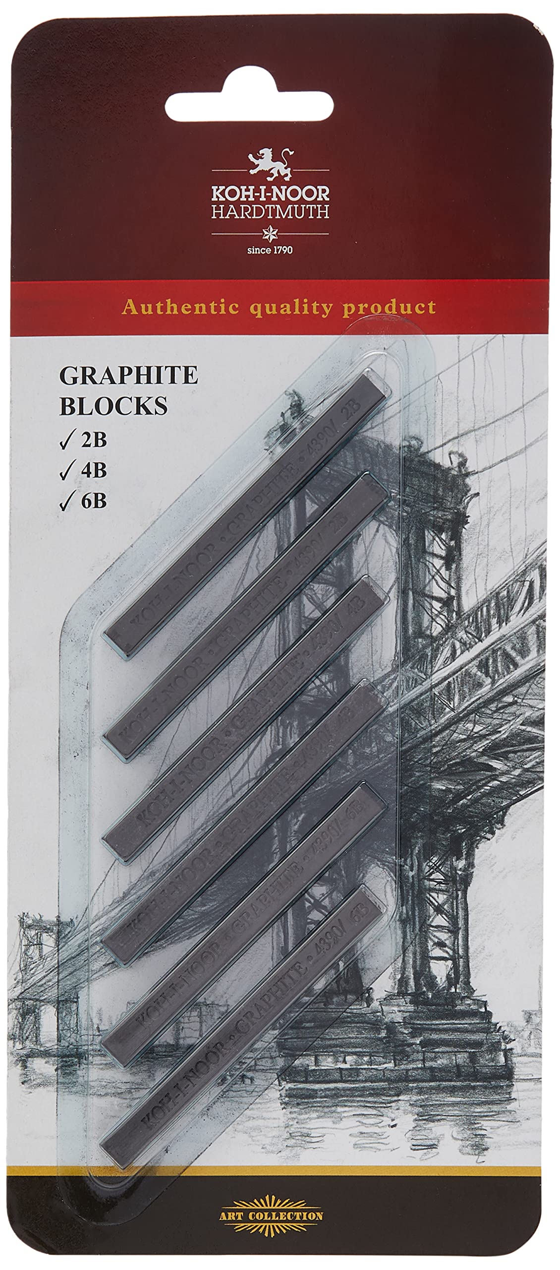 KOH-I-NOOR 4390 Graphite Blocks, Black, Set of 6,3 x 5 x 1 cm