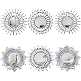 Namalu 6 Pcs Mirrors - Small Circle Sun Mirrors for Decorative Wall Art - Entryway, Bathroom, Bedroom, Living Room (Silver, Classic)