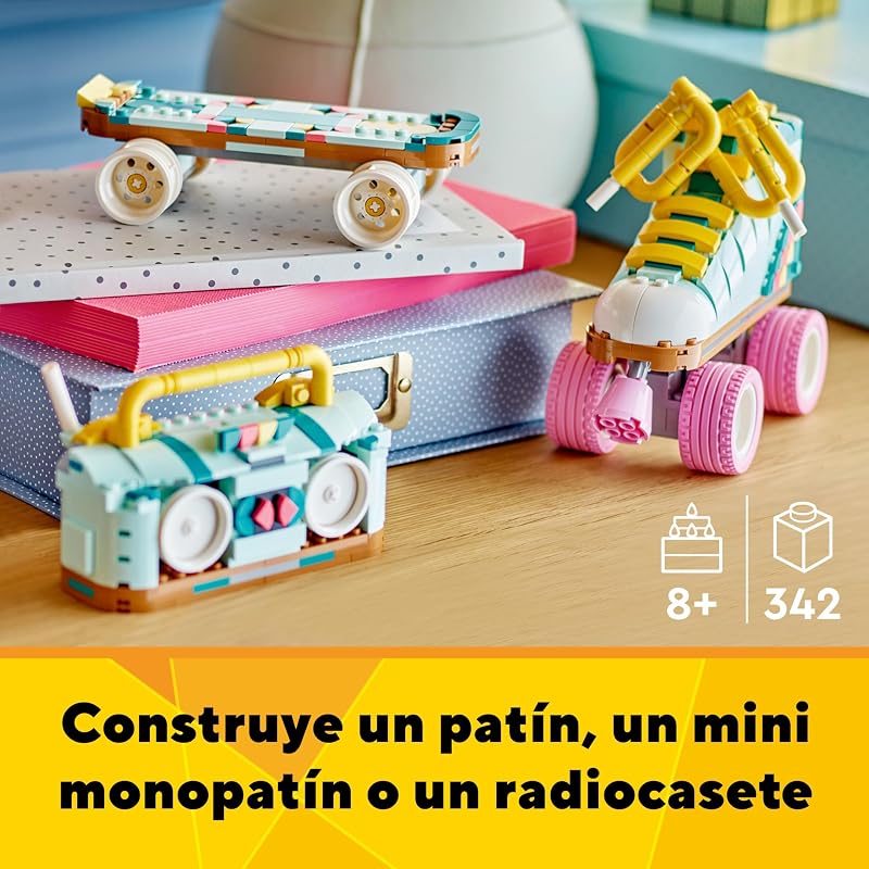 Lego creator skate retrô 3 em 1 conversível em mini skate ou cassete de rádio de brinquedo articulado, conjunto de construção criativa como presente para meninos e meninas e skatistas a partir de 8 anos 31148
