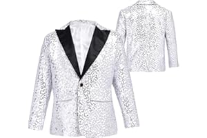 RUNQHUI Kids Boys Sparkly Suit Jacket Sequins Tuxedo Blazer Coats for Pageant Wedding Party Wear