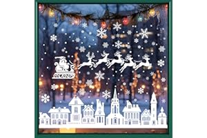 YUN-AEON Christmas Window Clings - 9 Sheets 134 Pcs White House Snowflake Christmas Window Stickers, Double-Sided Xmas Window Decals Ornament for Home Office Shop Glass Décor
