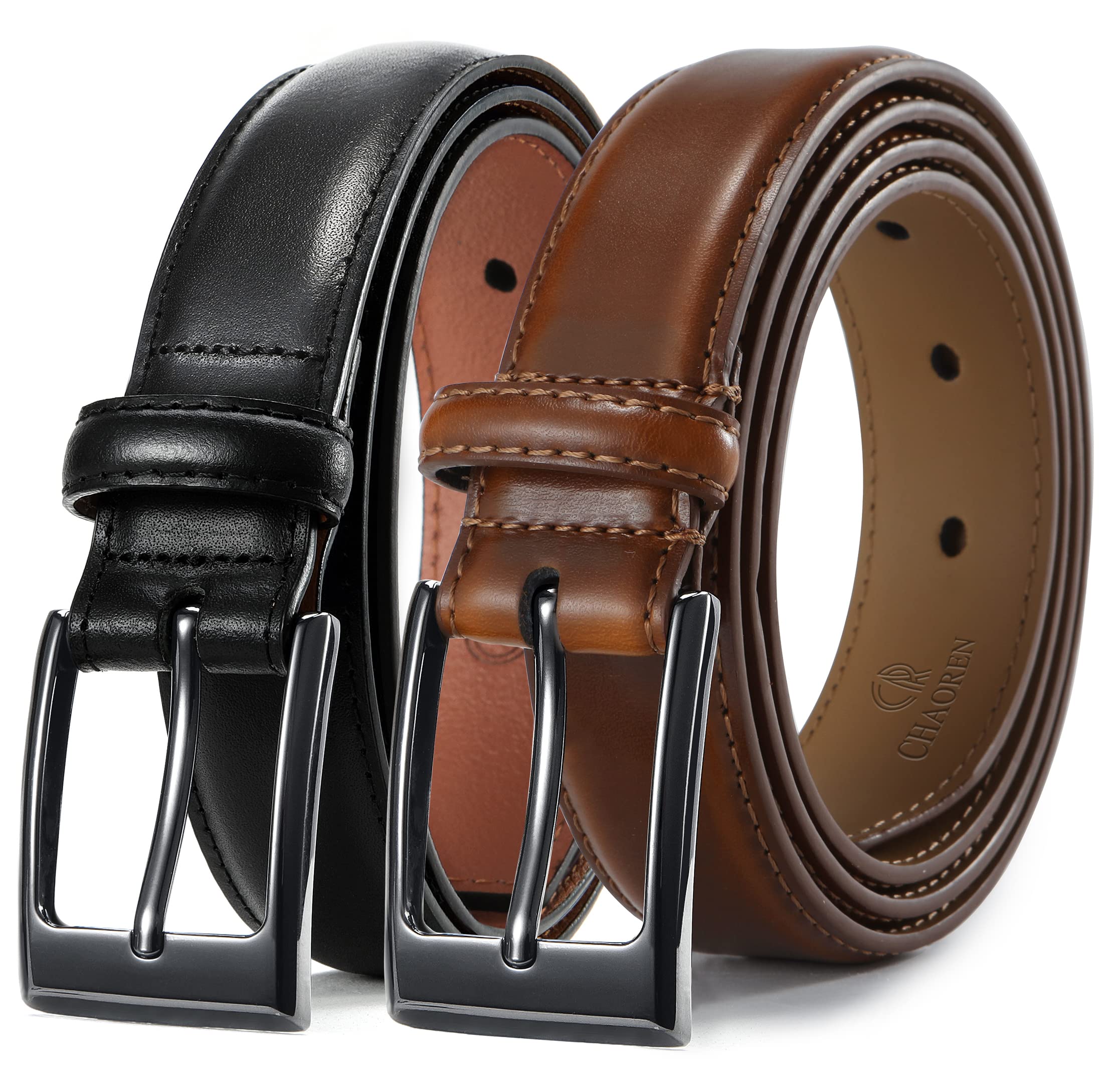 CHAOREN Mens Dress Belt 2 Pack - Genuine Leather