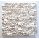 Light Travertine 1x2 Splitface Finish Mosaic Wall Backsplash Tile, Natural Stone, Ivory Color, 12"x12" Sheet, 1 sqf Coverage