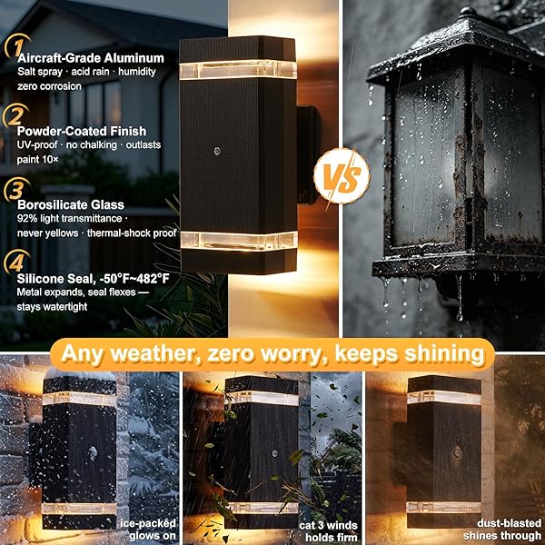 LMP DUSK TO DAWN OUTDOOR LIGHTING, 5W LED EXTERIOR LIGHTING FIXTURES, IP65 WATERPROOF WALL SCONCE LIGHTS FOR OUTSIDE HOUSE, PORCH, GARAGE AND FRONT DOOR.
