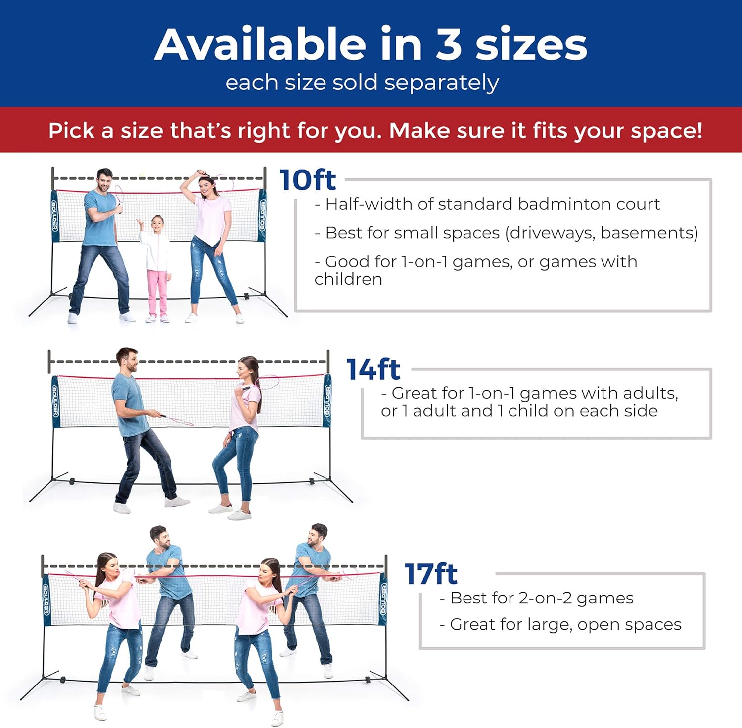 Boulder Portable Badminton Net Set - for Tennis, Soccer Tennis, Pickleball, Kids Volleyball - Easy Setup Nylon Sports Net with Poles : Sports & Outdoors