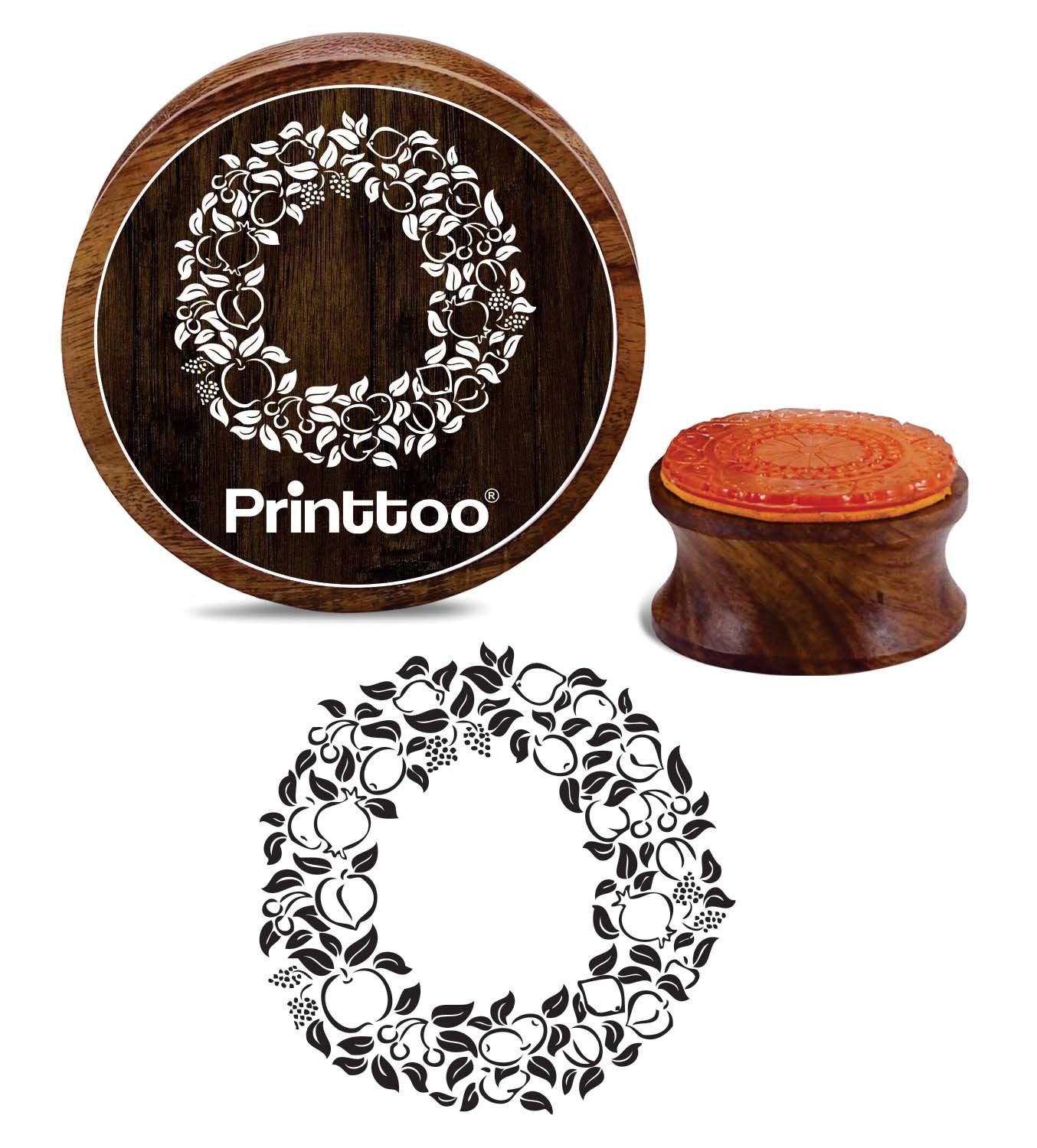 Printtoo Flower Wreath Round Rubber Stamp Scrap-Booking Crafting Wooden Stamps-2 Inch