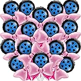 Lewtemi 16 Pcs Burnouts or Bow Foil Balloons Sets Black Blue Car Wheel Gender Reveal Bow Balloons for Baby Shower Gender Reveal Wedding Birthday Party Decoration