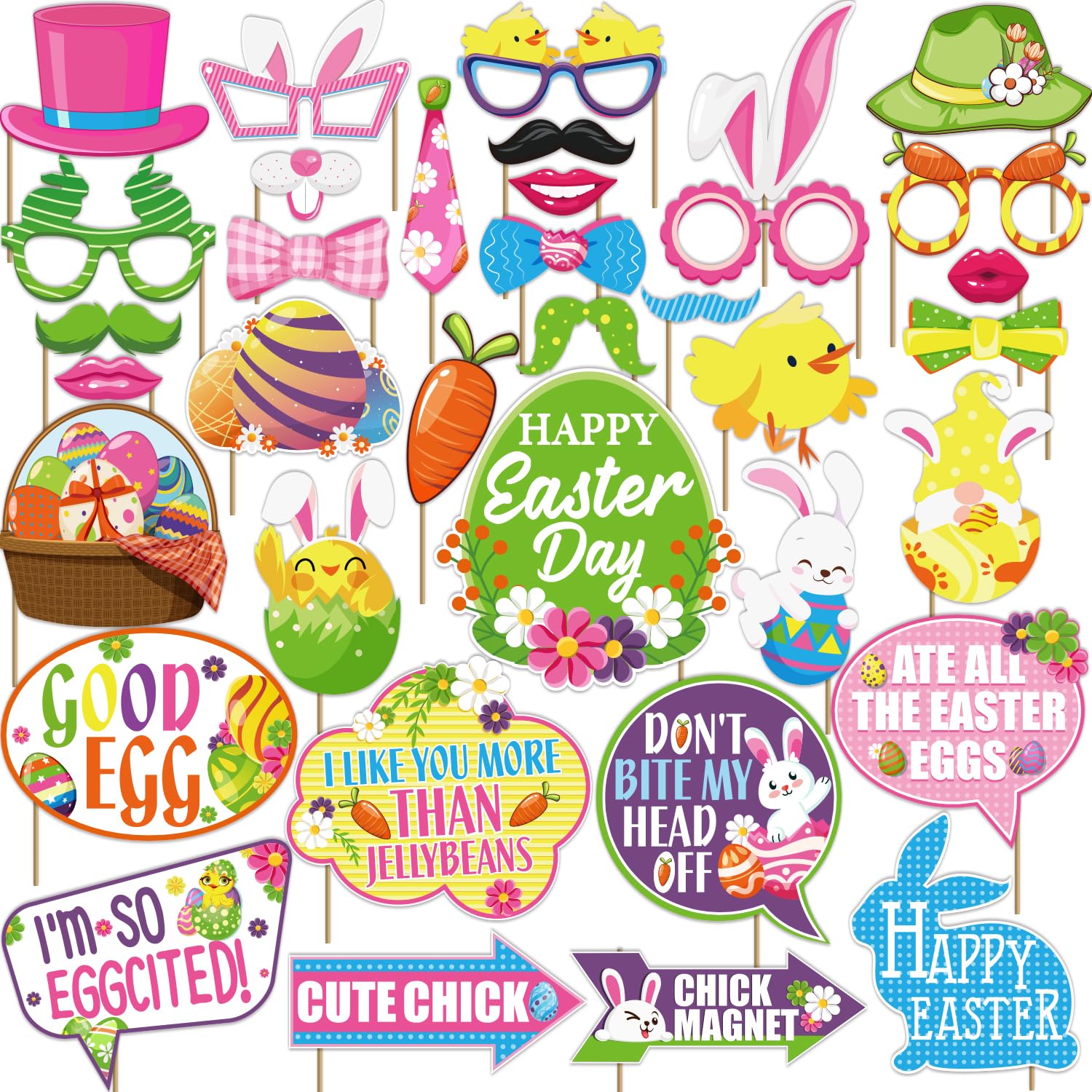 Photo 1 of 36 Pcs Easter Photo Props, Happy Easter Decorations Photo Booth Props, Easte Party Decorations Photoshoot Props