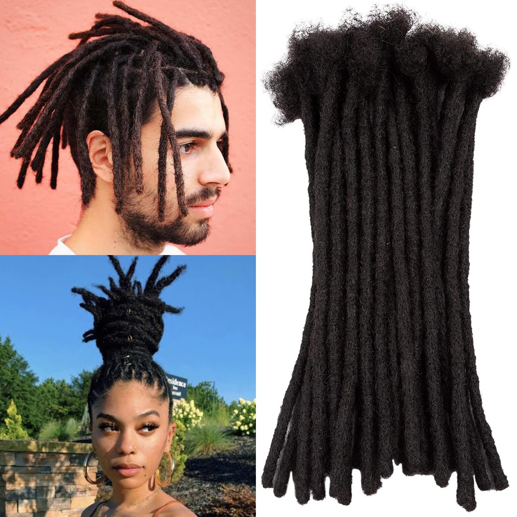 TAOYEMY Dresdlock Extension 8 inch 10 Strands 100% Real Human Hair Afro Kinky Dreadlock Extensions for Man/Women (1B, 0.8cm-8inch-10 pieces)
