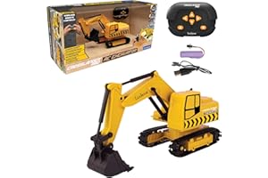 LEXiBOOK, Crosslander® pro RC Excavator, Remote Controlled Backhoe, Automatic Shovel, Play mat, Sand Moulds, 2 Trucks and a Bridge in Boxes Included, Rechargeable, RCP30