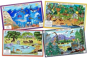 Tot Talk Educational Kids Placemats - Animals Nature of 4 Table Mats: Ocean, Jungle, Savanna, Mountain Animals - Reversible Activities - Waterproof, Washable, Wipeable, Durable, Double-Sided