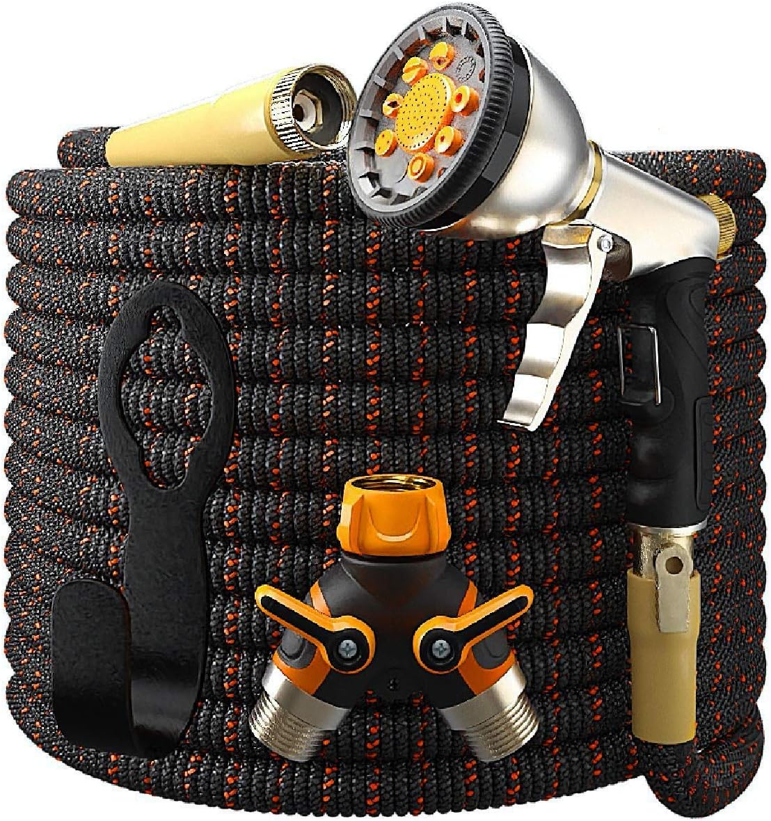 Garden Hose Expandable - Superior Strength 3750D / 4-Layers Latex/Extra-Strong Brass Connectors / 10-Way Durable Zinc Water Spray Nozzle, 2-Way Pocket Flexible Splitter (100 Feet) : Garden & Outdoor