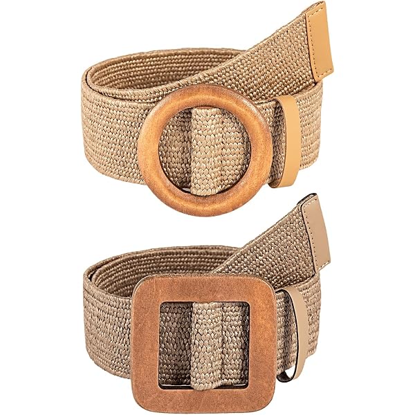 Elerevyo Women Woven Wide Stretch Belts, Straw Rattan Oval  display picture 2