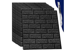 Art3dwallpanels 20Pcs 3D Wall Panels Peel and Stick Waterproof, Self-adhesive Brick Wallpaper Foam Faux Brick Wall Panels for Bedroom, Bathroom, Kitchen, Fireplace Black