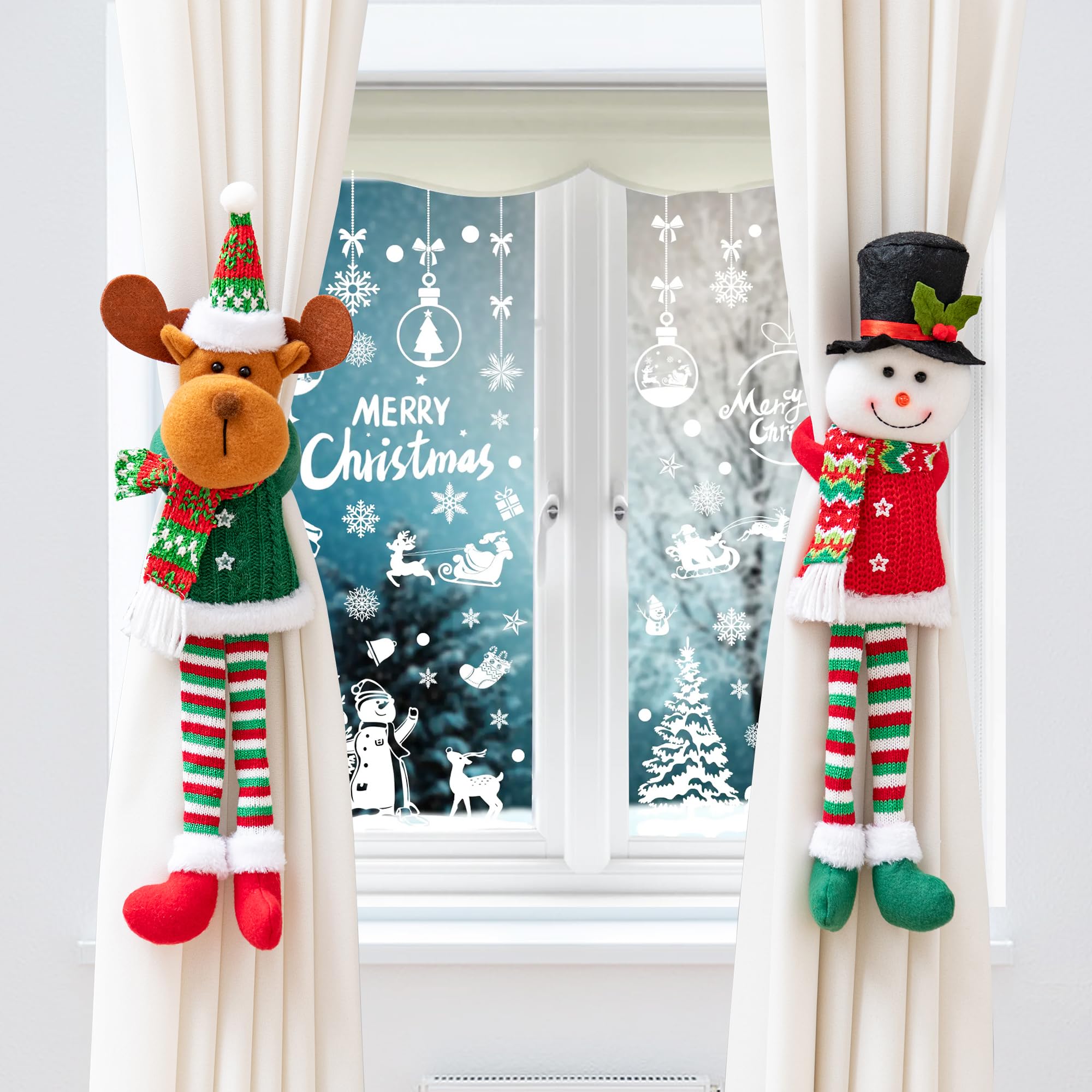 Photo 1 of 2 Pack Christmas Curtain Tieback Buckle Elk & Snowman Design Curtain Holdback Christmas Curtain Ties for Drapes Curtain Ties Backs Modern Style Curtain Holdback Decor