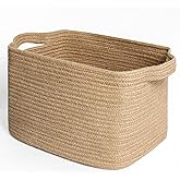 MEGASKET Wicker Basket for Storage, 15"x11"x9" Woven Basket with Handle, Rectangular Cute Storage Bin for Books, Shoes, Clothes, Towels, Decorative Gift Bin Empty, Stuffed Animal Organizer, Home Decor