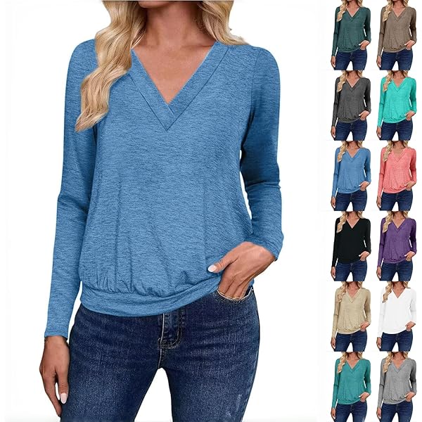 HGps8w Women's V Neck T-Shirts with Banded Bottom, Loose
