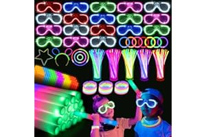 SHQDD 136PCS Glow in the Dark Party Supplies, 18 PCS Foam Glow Sticks, 18 PCS LED Glasses and 100PCS Glow Sticks Bracelets,Neon Party Favors for Glow Party, Wedding, Concert,Raves and Birthday