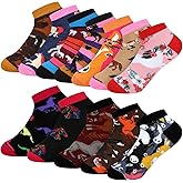 Leumoi 12 Pairs Funny Horse Ankle Socks for Women Novelty Equestrian Socks Horse Lovers Gifts Cute Fun Aesthetic Stuff US Size 6-12 Riding Gift for Women Cowgirl Ladies