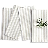 Solino Home Linen Napkins Set of 4-100% Pure Linen Amalfi Stripe Natural and White Cloth Dinner Napkins 20 x 20 Inch for Spring, Easter, Mothers Day - Handcrafted and Machine Washable