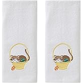 SKL Home Easter Egg Cat Hand Towel 2pc Set for Bath/Kitchen/Bar & Gift, White