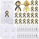 Misdary 30 Set Funeral Memorial Ribbon Pins Personalized Cross Awareness Lapel Pin with Prayer Cards Organza Bags