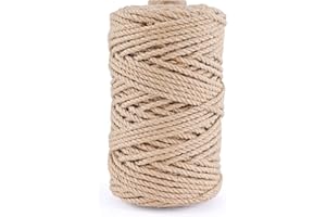 MKMJ Natural Jute Twine 328ft 4mm,3Ply Twisted Thick Twine Rope Strong Jute String Roll for Crafts Gift Wrapping Gardening Home Decor Bundling Cat Scratching Post