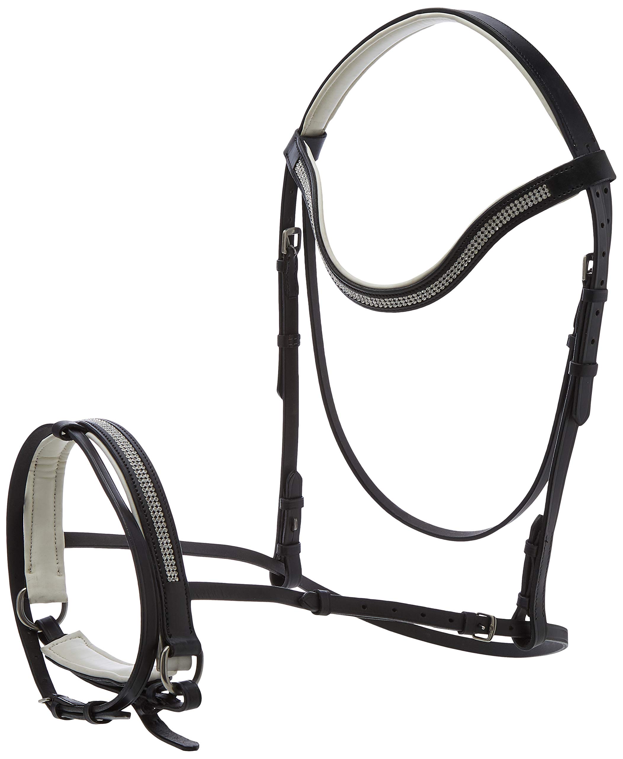 Cwell Equine Diamonte Leather Comfort Bridle With White Padding With Free Reins BLACK (FULL)
