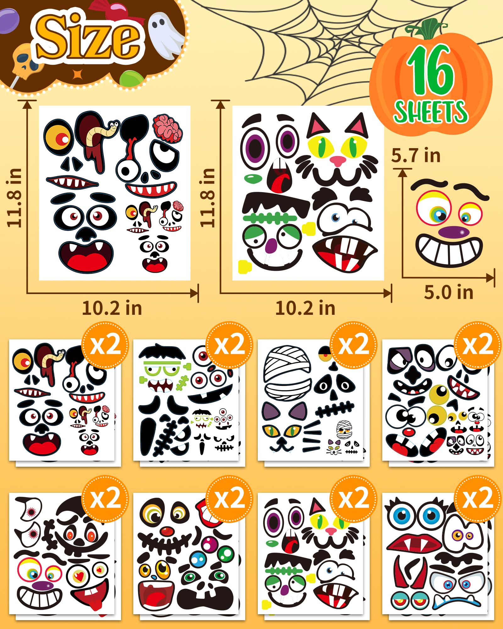 Greingways Halloween Pumpkin Stickers, Make 88 Funny Face Pumpkin Decorating Kit for Party Decorations, Pumpkins Painting Kit Halloween Crafts Gifts Games for Kids