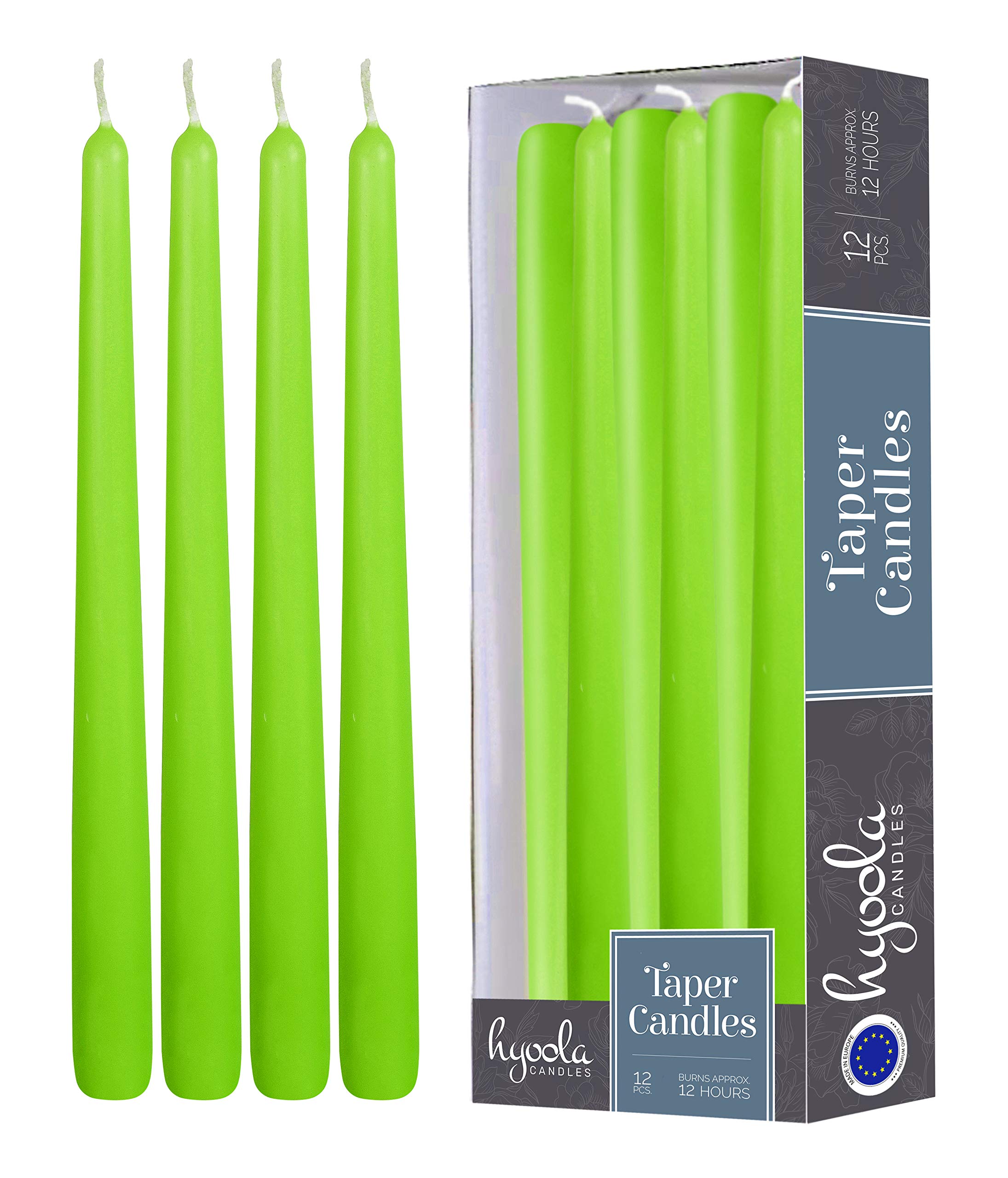 Hyoola Lime Green Taper Candles - 350 mm (14 Inch) Unscented Dripless Taper Candles - 12 Hour Burn Time - 12 Pack