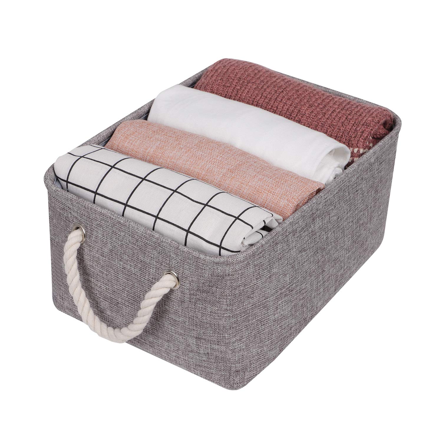 Large Fabric Storage Box for Shelves, Foldable Storage Basket with Rope Handles Home Organizer for Toys, Clothes, Books, 42x32x20cm, Grey